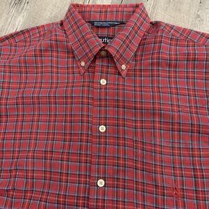 Vintage Nautica Shirt Mens Large Red Plaid Long Sleeve Button Down 90s Holiday